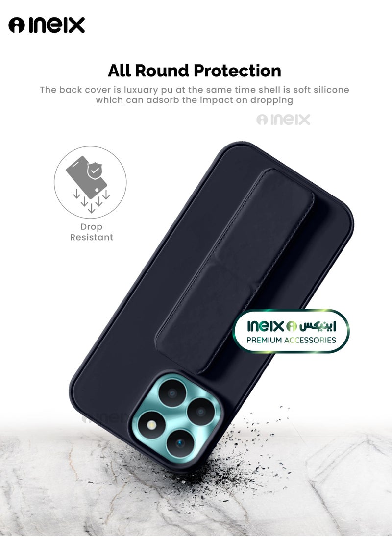 INEIX - 3-in-1 Magnetic Wrist Strap Hand Grip Stand Back Case Cover for Honor X6a-Navy Blue - Image 1