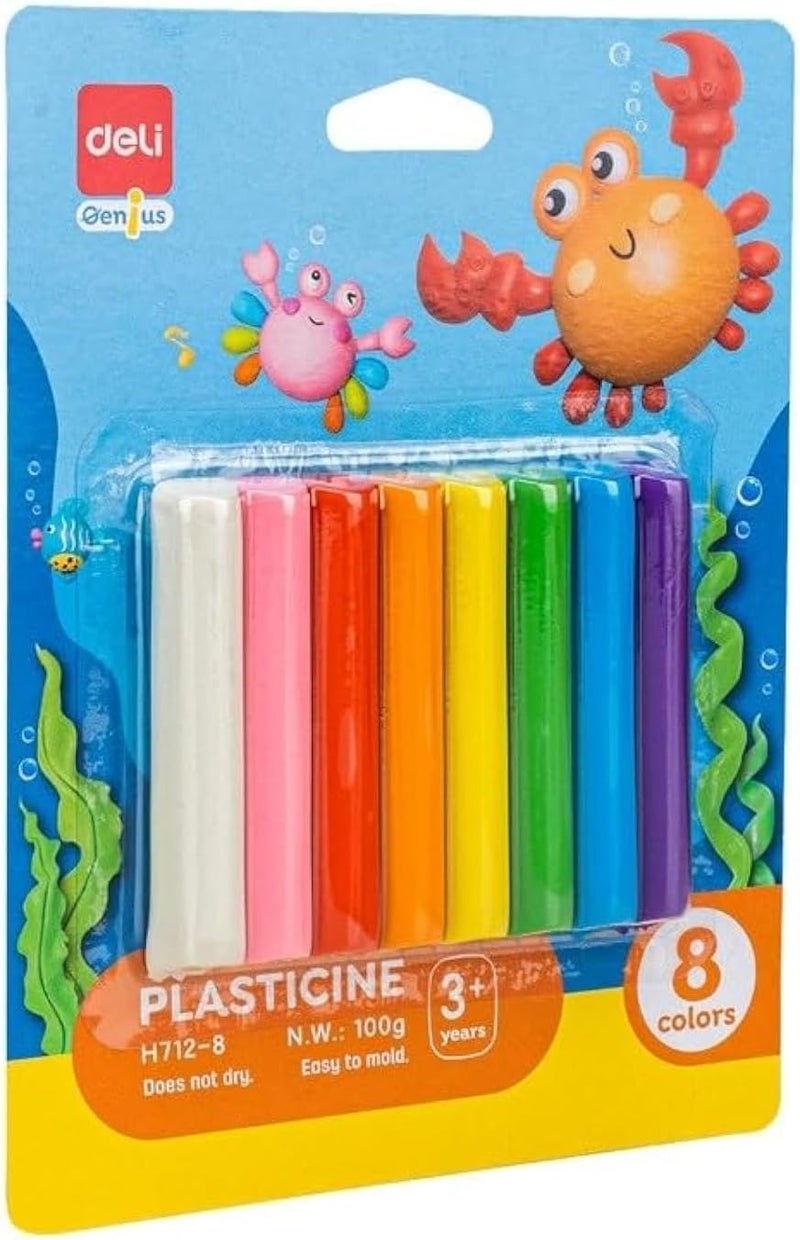Deli 8 Colors Plasticine 100g - Easy to Mold for Kids - Image 1