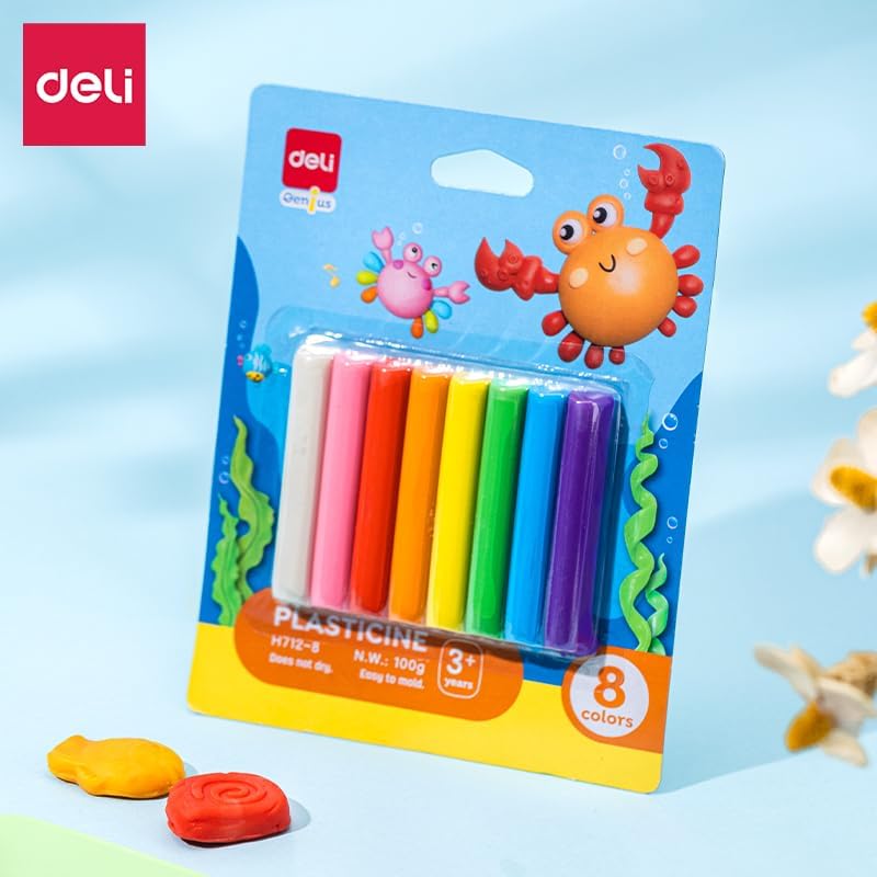 Deli 8 Colors Plasticine 100g - Easy to Mold for Kids - Image 2