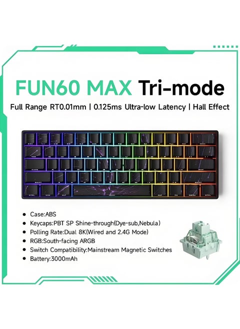 Akko MonsGeek FUN60 MAX Keyboard 0.01mm Triple Mode Dual 8K ARGB HE/TMR Quick Trigger Gaming Keyboard Magnetic Switches Custom Keyboard 60% Nebula Black with Dazzling Magnetic Switches