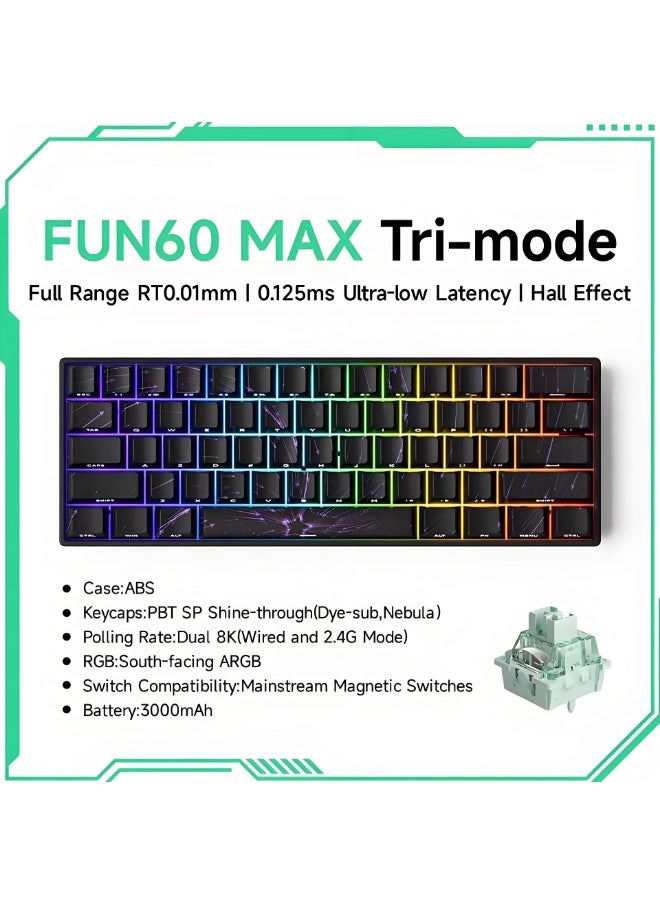 AKKO Akko MonsGeek FUN60 MAX Keyboard 0.01mm Triple Mode Dual 8K ARGB HE/TMR Quick Trigger Gaming Keyboard Magnetic Switches Custom Keyboard 60% Nebula Black with Dazzling Magnetic Switches  - Image 1