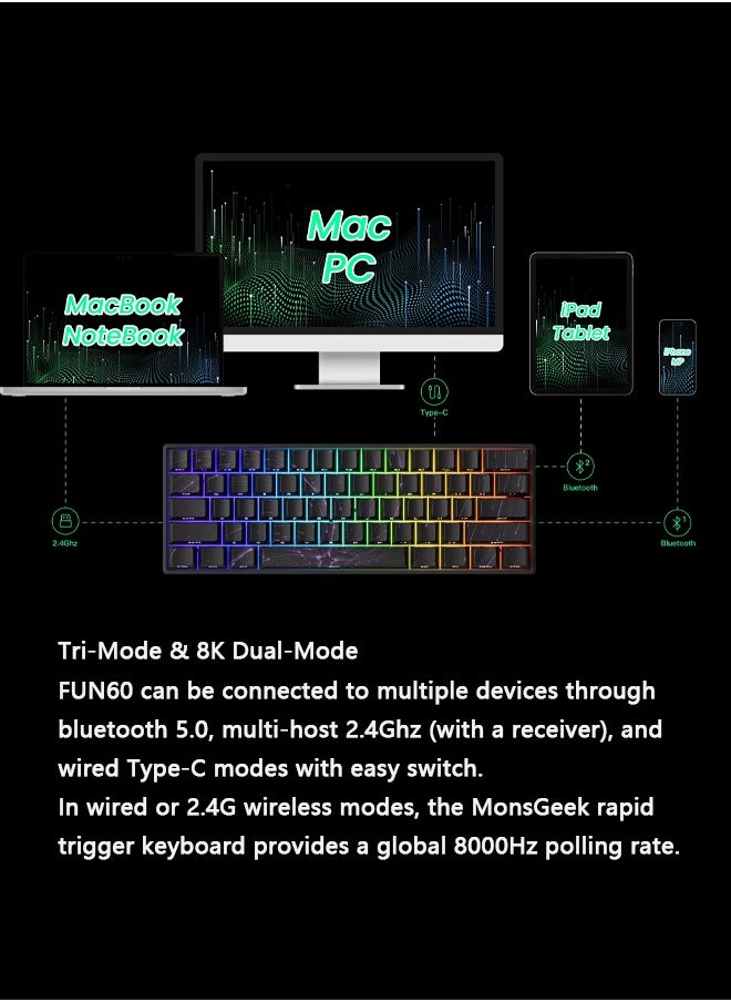 AKKO Akko MonsGeek FUN60 MAX Keyboard 0.01mm Triple Mode Dual 8K ARGB HE/TMR Quick Trigger Gaming Keyboard Magnetic Switches Custom Keyboard 60% Nebula Black with Dazzling Magnetic Switches  - Image 5