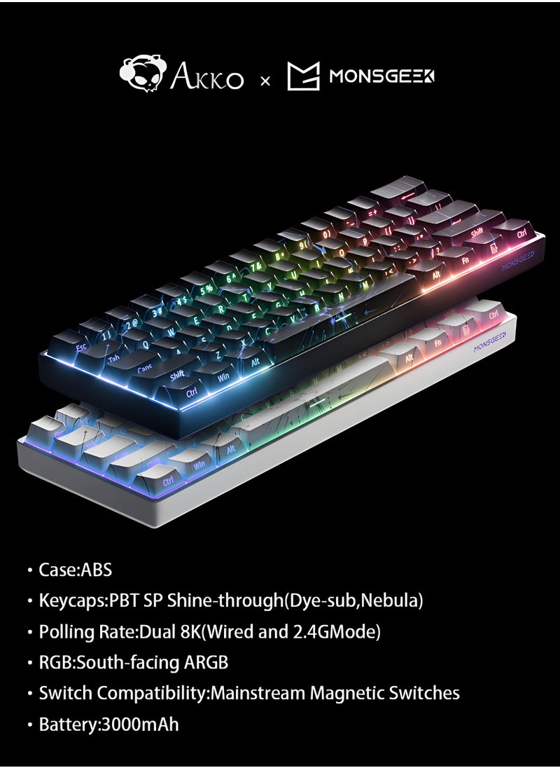 Akko MonsGeek FUN60 MAX Keyboard 0.01mm Triple Mode Dual 8K ARGB HE/TMR Quick Trigger Gaming Keyboard Magnetic Switches Custom Keyboard 60% Nebula Black with Dazzling Magnetic Switches
