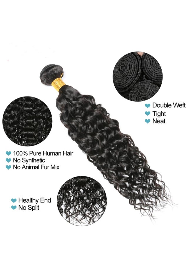 Borchan Brazilian Water Wave Bundles with 4x4 Lace Closure 100 Unprocessed Human Hair 22 24 26 2820 Free Part Wet and Wavy Bundles with Closure Hair Extensions Natural Color - Image 4