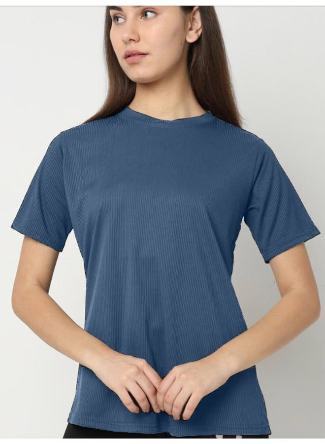 Self Design Round Neck short Sleeves Anti Odour Cotton T-shirt Free Size - Image 3