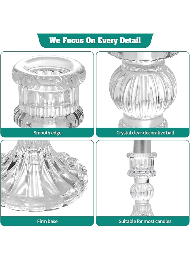 إيروريكس حاملات شموع زجاجية مكونة من 12 قطعة، حاملات شموع مدببة مقاس 4 بوصات، حاملات شموع زجاجية شفافة مخططة لحفلات الزفاف والمهرجانات والذكرى السنوية - Image 3