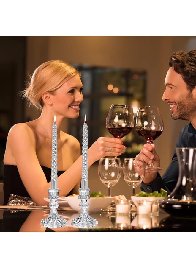 إيروريكس حاملات شموع زجاجية مكونة من 12 قطعة، حاملات شموع مدببة مقاس 4 بوصات، حاملات شموع زجاجية شفافة مخططة لحفلات الزفاف والمهرجانات والذكرى السنوية - Image 5