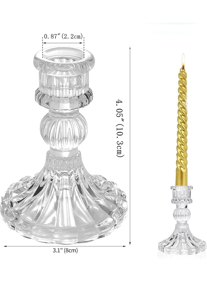 إيروريكس حاملات شموع زجاجية مكونة من 12 قطعة، حاملات شموع مدببة مقاس 4 بوصات، حاملات شموع زجاجية شفافة مخططة لحفلات الزفاف والمهرجانات والذكرى السنوية - Image 2