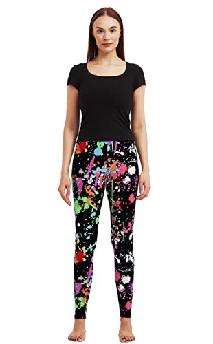 sissycos Women's 80s Leggings Artistic Splash Printed Buttery Soft Stretchy Pants (X-Large, Color Splash) - Image 3