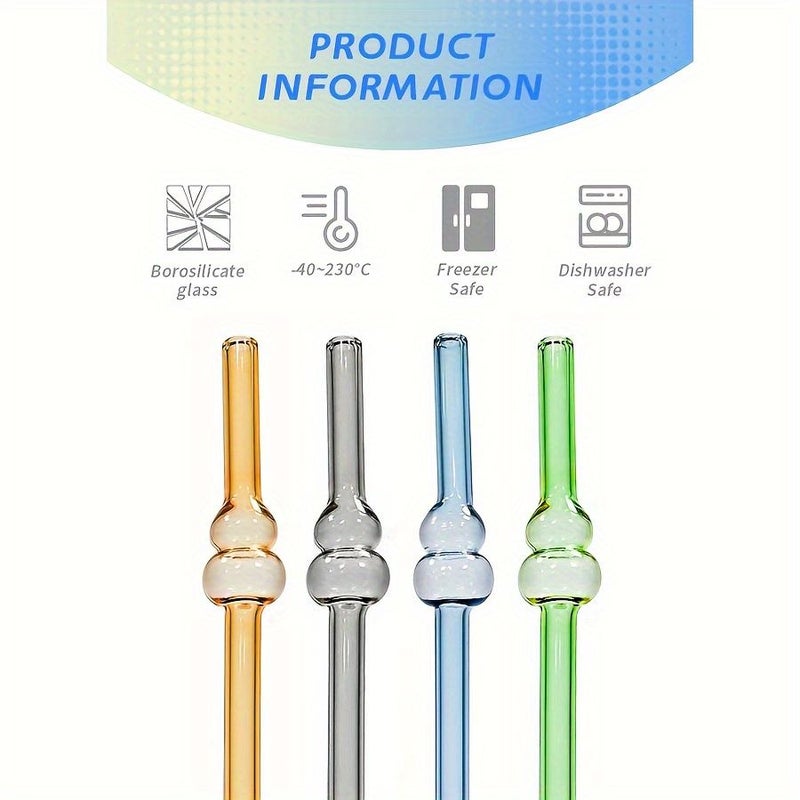 Set 4 Reusable Glass Straws With 1 Cleaning Brush Gourd Design 8x200mm High Borosilicate Glass Straws For Smoothies Juices Iced Coffee And Soda Heat And Cold Resistant Ideal Gift - Image 3