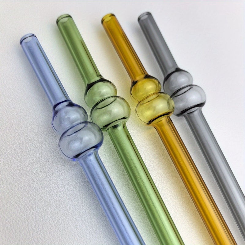 Set 4 Reusable Glass Straws With 1 Cleaning Brush Gourd Design 8x200mm High Borosilicate Glass Straws For Smoothies Juices Iced Coffee And Soda Heat And Cold Resistant Ideal Gift - Image 1