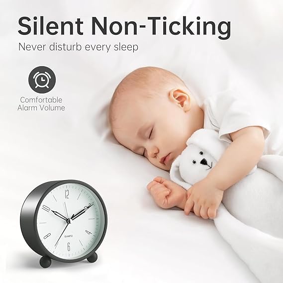 Anadi Retro Alarm Clock 4 Twin Bell with Night Backlight Black Metal Silent NonTicking Quartz Battery Operated Extra Loud Analog Alarm Clock for Living Room Bedroom Office - Image 5