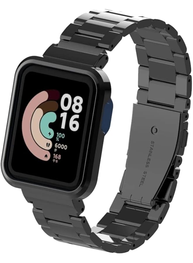 Dado Metal Case With Stainless Steel Replacement Band Compatible With Xiaomi Mi Lite Smart Watch 3 Beads Stainless Steel Adjustable Strap And Case Covering All Watch Edges - Image 1