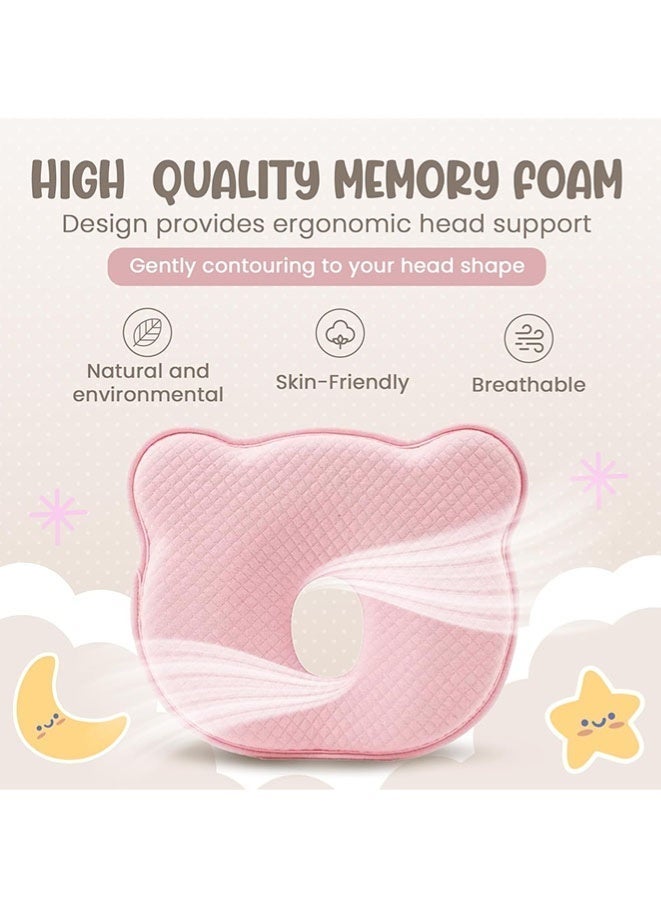 Soft and Breathable Baby Pillow with Memory Foam and Bear Design (Pink) - Image 2