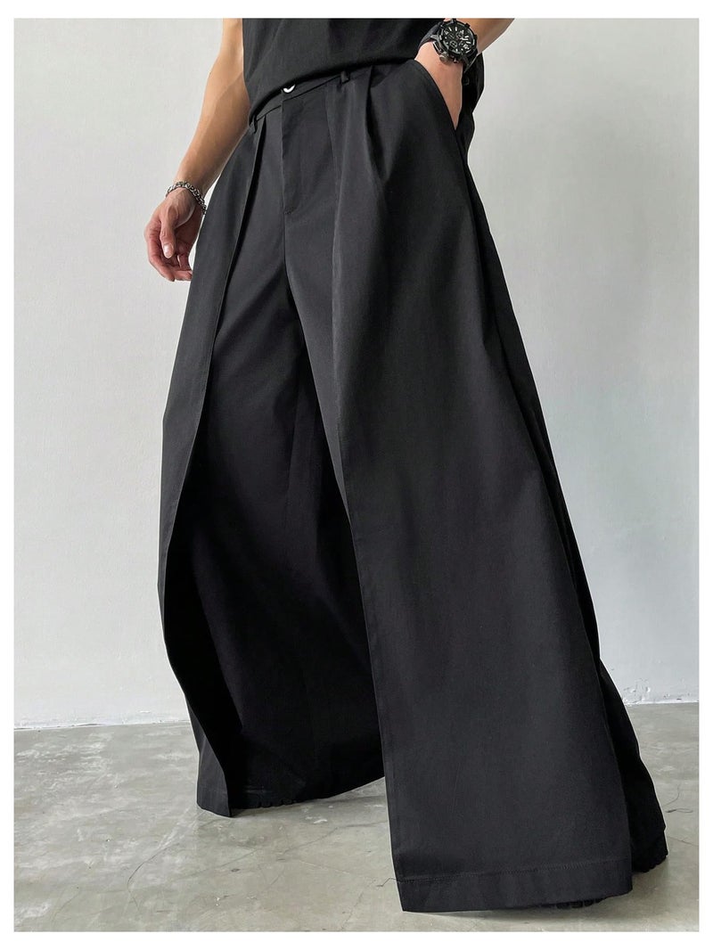 OYOANGLE Men's Baggy Wide Leg Pants Zipper Fly Pleated Trousers Business Casual Dress Pants with Pocket Black X-Large - Image 4