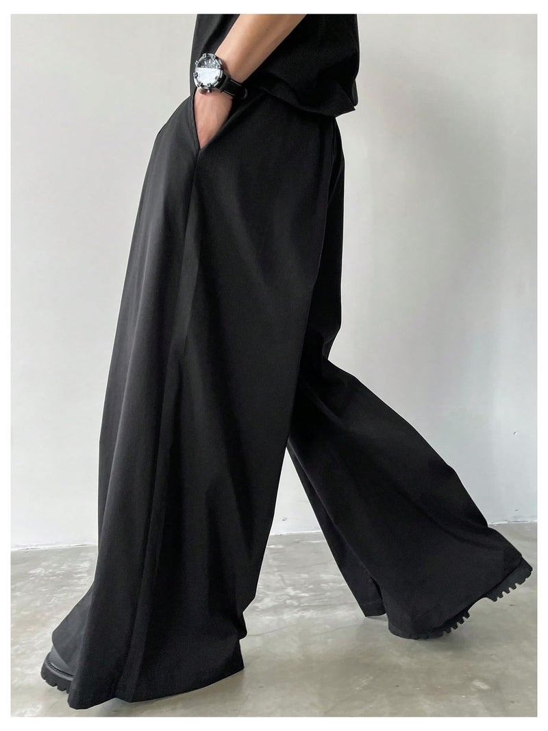 OYOANGLE Men's Baggy Wide Leg Pants Zipper Fly Pleated Trousers Business Casual Dress Pants with Pocket Black X-Large - Image 3