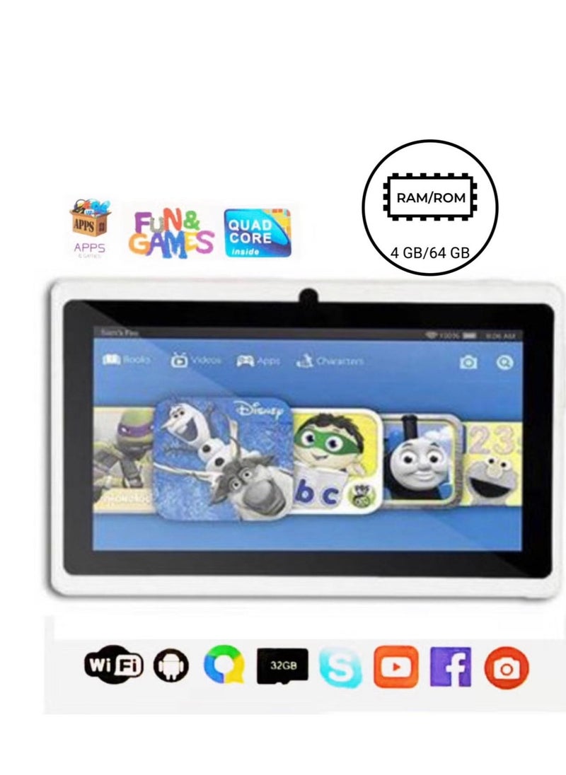 Kids Android Tablet C704 7" Smart Wifi Tab For Kids With 4GB RAM 64GB ROM Dual-Core Processor Supported Wifi and Bluetooth -BLUE