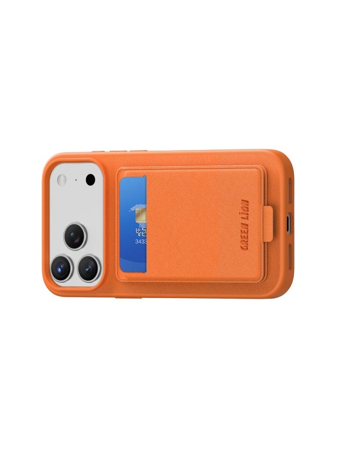 جرين ليون جراب جلدي Regal Magsafe لجهاز iPhone 17 Pro مع حامل بطاقات / مضاد للخدش / قبضة مريحة / حماية للكاميرا / حماية فائقة المتانة - برتقالي - Image 2