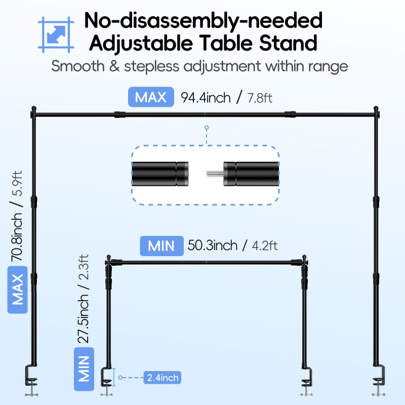 EMART Telescopic Over The Table Top Rod Stand with Clamps 70'' Tall 94" Length Adjustable Overhead Decor Arch Bar, Tabletop Decoration Pole for Hanging Balloon Flower Garland Display Banner Backdroop - Image 2