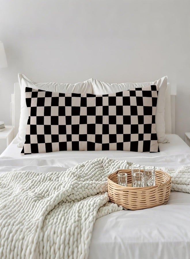 PIUD Abstract Boho Black and Beige Checkered 20x54 Body Pillow Cover, Checkered Home Decor, Modern Neutral Plaid Decorative Long Body Pillow Cases for Bed Couch - Image 3