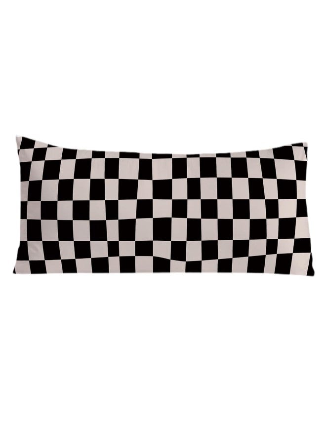 PIUD Abstract Boho Black and Beige Checkered 20x54 Body Pillow Cover, Checkered Home Decor, Modern Neutral Plaid Decorative Long Body Pillow Cases for Bed Couch - Image 1