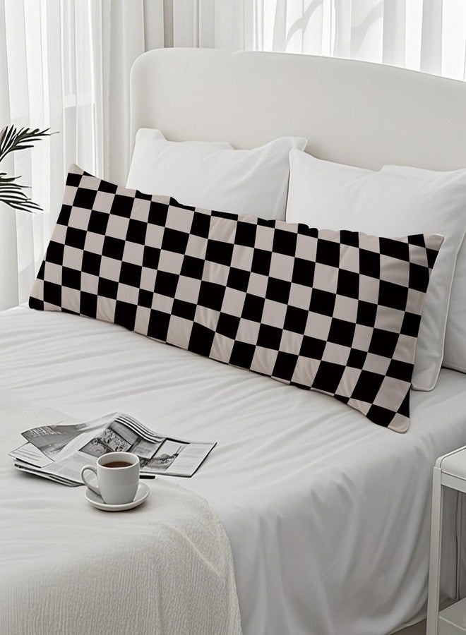 PIUD Abstract Boho Black and Beige Checkered 20x54 Body Pillow Cover, Checkered Home Decor, Modern Neutral Plaid Decorative Long Body Pillow Cases for Bed Couch - Image 4