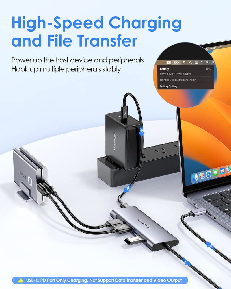 LENTION 3.3FT Long Cable USB C Multiport Hub with 4K HDMI, 4 USB 3.0, Type C Charging Compatible 2025-2016 MacBook Pro, New Mac Air/iMac/Mac mini, More, Stable Driver Adapter (C35-1M, Space Gray) - Image 4
