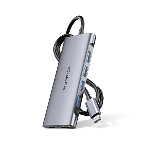 LENTION 3.3FT Long Cable USB C Multiport Hub with 4K HDMI, 4 USB 3.0, Type C Charging Compatible 2025-2016 MacBook Pro, New Mac Air/iMac/Mac mini, More, Stable Driver Adapter (C35-1M, Space Gray) - Image 1