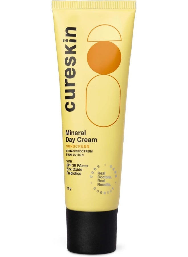 Cureskin كريم نهاري معدني واقي من الشمس بلمسة نهائية غير لامعة SPF 30 PA+++ | حماية واسعة الطيف من الشمس (UVA، UVB و IR) | أكسيد الزنك مع بروبيوتيك، 50 جرام (عبوة من 1) - Image 1
