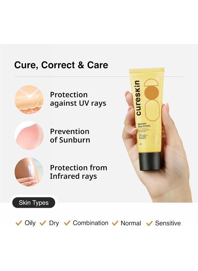 Cureskin كريم نهاري معدني واقي من الشمس بلمسة نهائية غير لامعة SPF 30 PA+++ | حماية واسعة الطيف من الشمس (UVA، UVB و IR) | أكسيد الزنك مع بروبيوتيك، 50 جرام (عبوة من 1) - Image 4