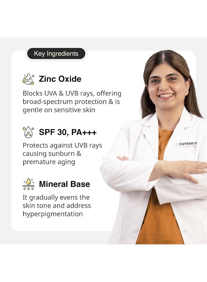 Cureskin كريم نهاري معدني واقي من الشمس بلمسة نهائية غير لامعة SPF 30 PA+++ | حماية واسعة الطيف من الشمس (UVA، UVB و IR) | أكسيد الزنك مع بروبيوتيك، 50 جرام (عبوة من 1) - Image 3