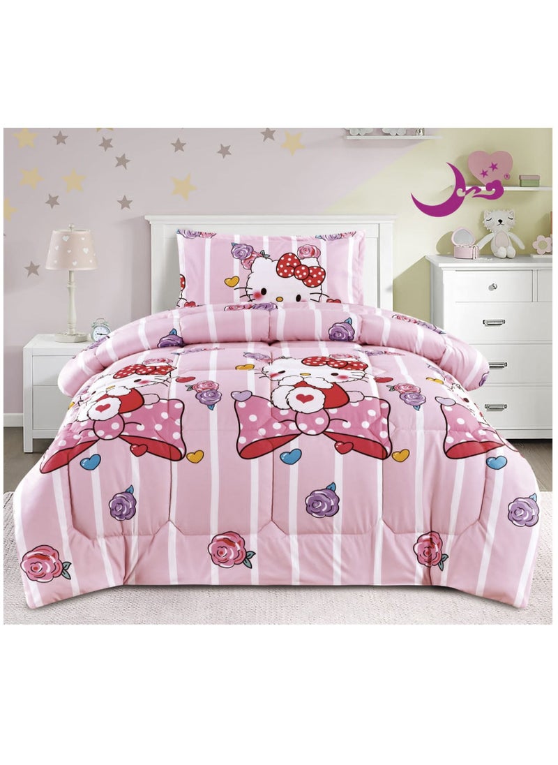 Moon - Soft Fluffy Medium Fill 3 Piece Baby Quilt Set Reversible Bed Single Size for Boys and Girls Modern Print Double Side Stitching Pattern Soft Breathable - Image 1