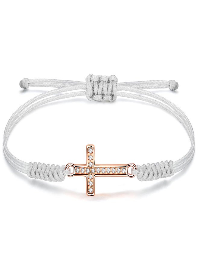 JENDEAR SHINE Cross Bracelet for Women, Handmade Rope Cross Charm Communion Bracelet, Jewelry Gifts for Mom Women Sister - Image 1