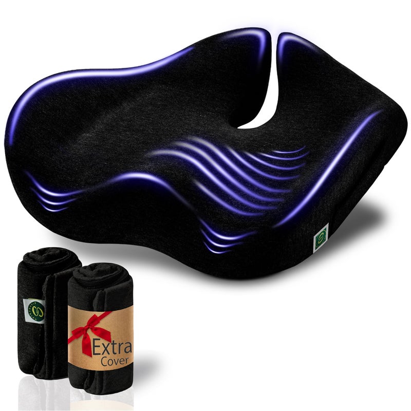 SitCushion X Large Seat Cushions for Office Chairs, Car & Truck. Gaming Chair Seat Cushion and Sciatica Pain Relief Pillow for Back Pain. Orthopedic Coccyx Cushion for Tailbone Pain Relief (Original Black) - Image 1