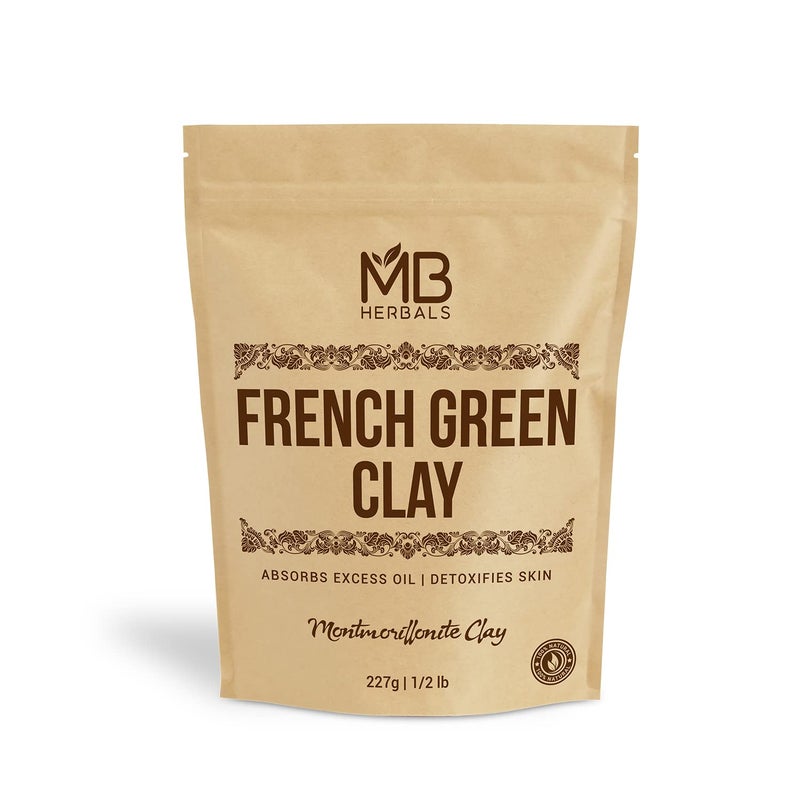 MB Herbals French Green Clay 8 oz | 0.5 lb / 227 Gram | 100% Pure Montmorillonite Clay | Absorbs Excess Oil | Detoxifies Skin | Recommended For Oily Skin | No Chemical Preservatives - Image 1