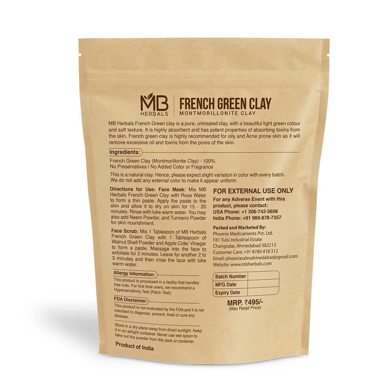 MB Herbals French Green Clay 8 oz | 0.5 lb / 227 Gram | 100% Pure Montmorillonite Clay | Absorbs Excess Oil | Detoxifies Skin | Recommended For Oily Skin | No Chemical Preservatives - Image 2