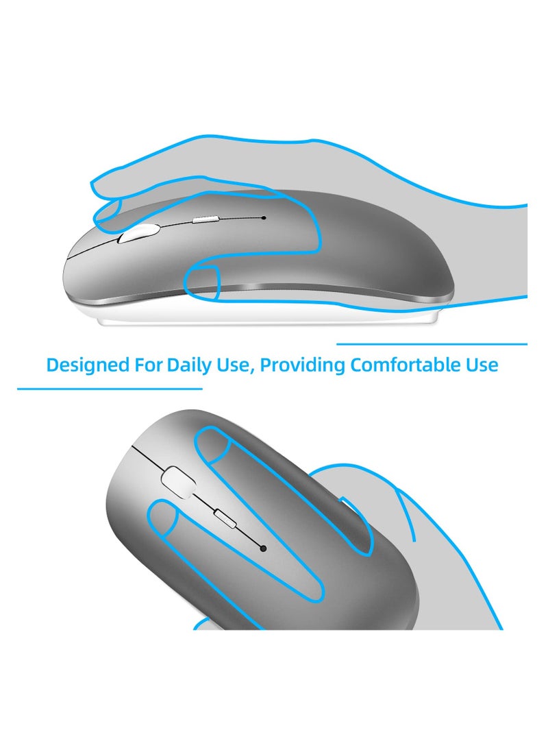 Dual Mode Wireless Bluetooth Mouse for Laptops and MacBook Pro Air with USB C Adapter Silent Portable Design Gray White - Image 2