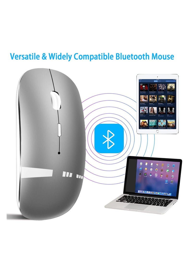 Dual Mode Wireless Bluetooth Mouse for Laptops and MacBook Pro Air with USB C Adapter Silent Portable Design Gray White - Image 3