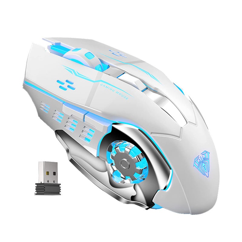 AULA فأرة لاسلكية قابلة لإعادة الشحن AULA SC100 بيضاء صامتة، بإضاءة خلفية RGB LED، قابلة لضبط DPI، فأرة ألعاب بصرية لاسلكية 2.4G مع جهاز استقبال USB، فأرة عصرية رائعة للمكتب/الألعاب - Image 1