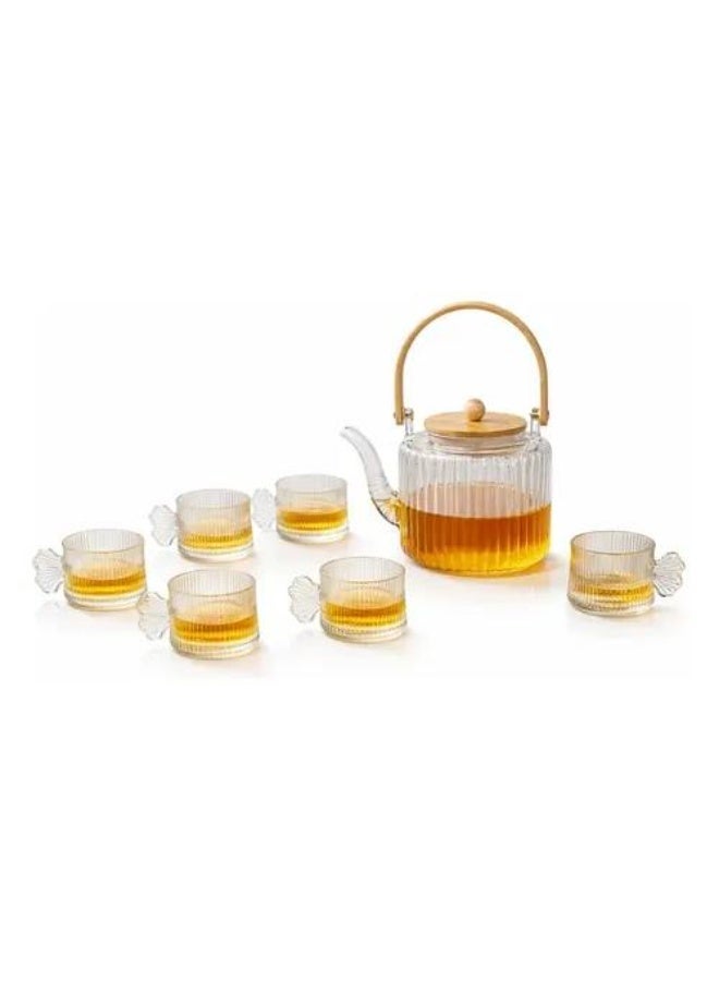 A heat-resistant glass set featuring six small cups made of raw crystal glass with an elegant design. - Image 4
