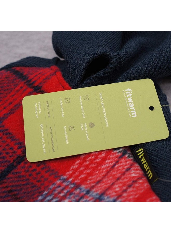 فيت وورم سترة بغطاء رأس من قماش تارتان من Fitwarm للكلاب، ملابس كلاب محبوكة للأولاد الصغار، سترة للحيوانات الأليفة بغطاء رأس، ملابس شتوية مبطنة بالصوف للقطط، أحمر، أزرق داكن، متوسط - Image 4