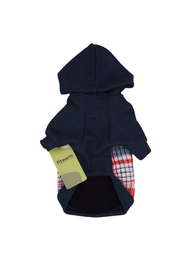 فيت وورم سترة بغطاء رأس من قماش تارتان من Fitwarm للكلاب، ملابس كلاب محبوكة للأولاد الصغار، سترة للحيوانات الأليفة بغطاء رأس، ملابس شتوية مبطنة بالصوف للقطط، أحمر، أزرق داكن، متوسط - Image 3