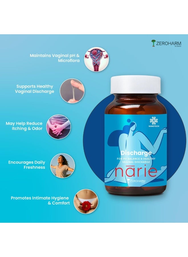 zeroharm كبسولات "ZEROHARM Narie" للنساء لعلاج الإفرازات المهبلية البيضاء | أقراص تدعم توازن درجة الحموضة (pH) وتساعد في السيطرة على الروائح المهبلية | تحتوي على التوت البري، وD-مانوز، والكركديه، والبروبيوتيك | تركيبة بتقنية النانو | 120 كبسولة - Image 2