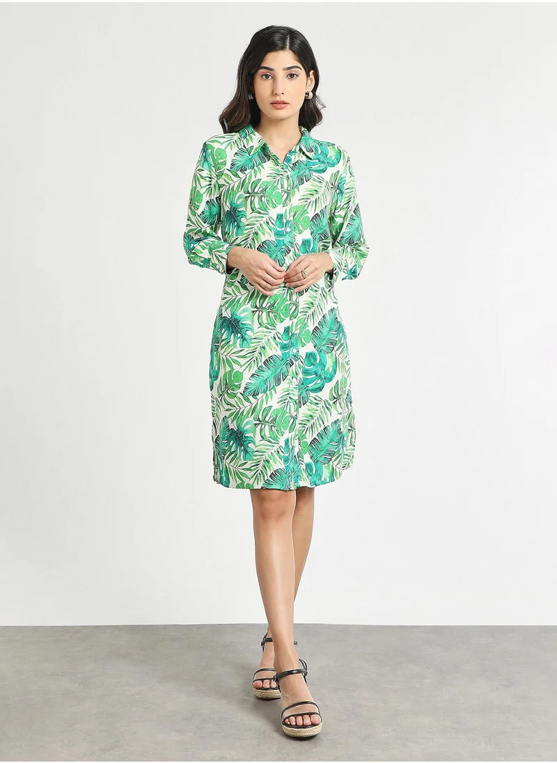 كوتور لابس Green White Printed Short Dress