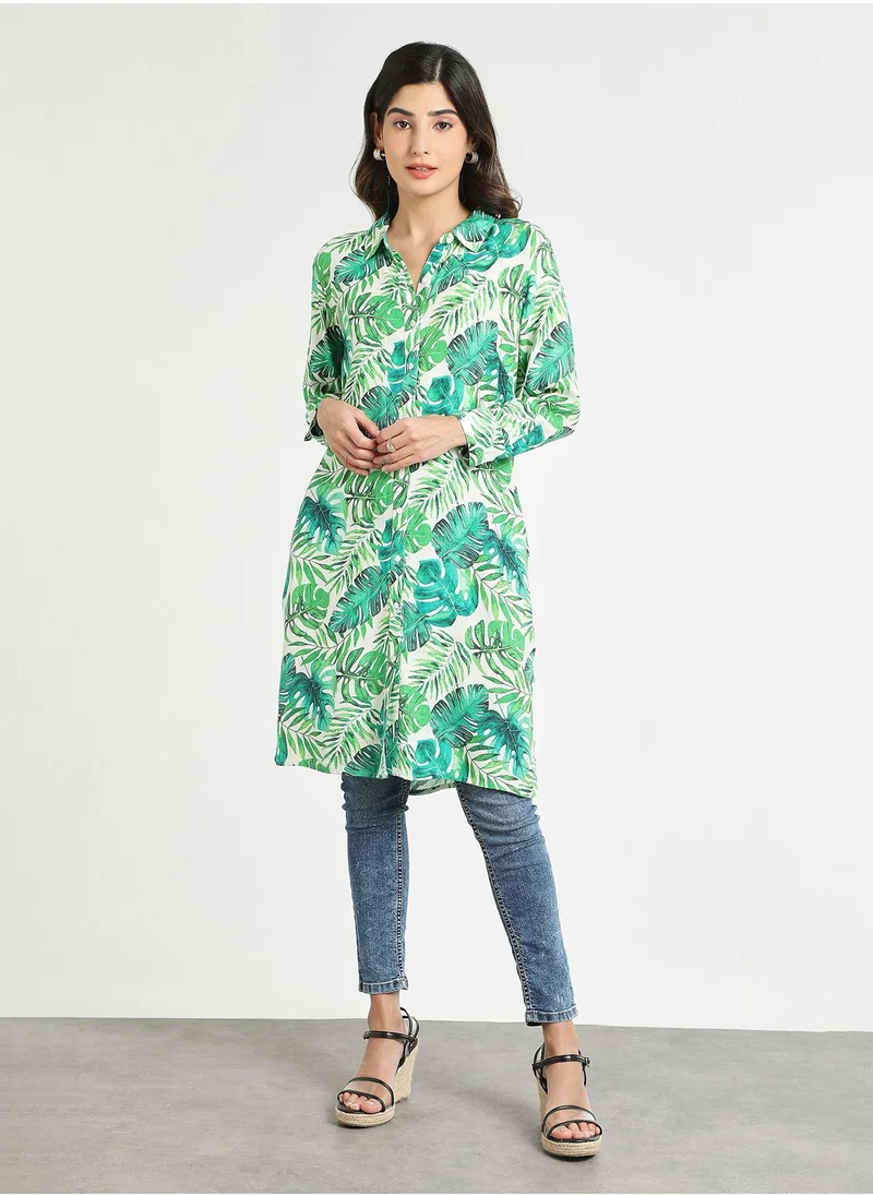 كوتور لابس Green White Printed Short Dress