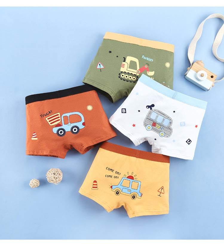 سراويل داخلية أولاد قطن نقي فئة أ بوكس صغير، متوسط وكبير أولاد سراويل بوكس قطنية للرجال والأطفال قابلة للتنفس بألوان كرتونية مختلطة 2002 (التقط 4 صور = 1 مجموعة)