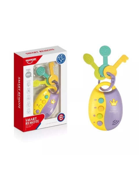 Silicone teethers in the shape of a car remote with a key that contains sounds and lights