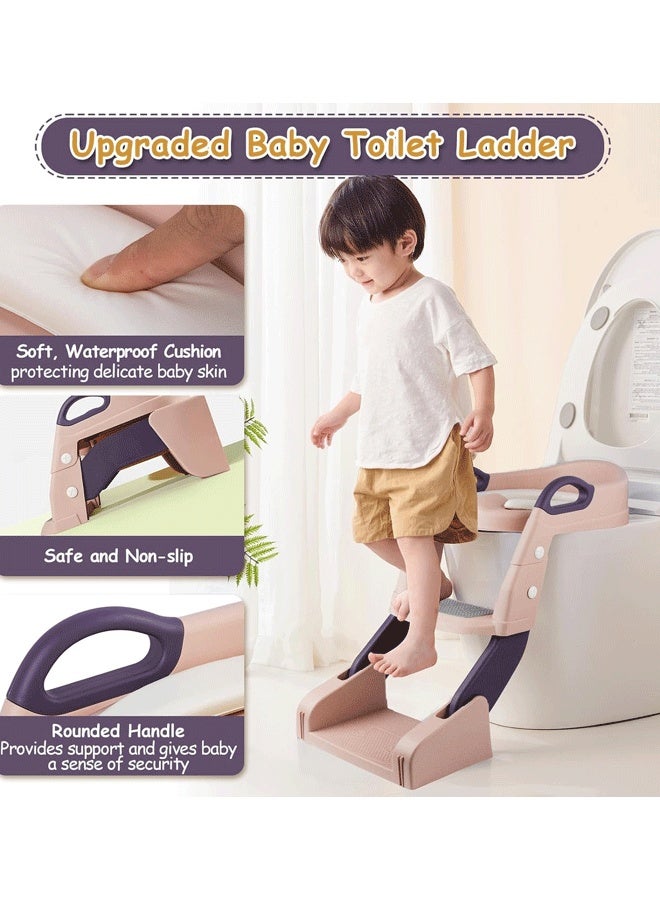 Berma Baby كرسي تدريب على استخدام المرحاض 3 في 1 للأطفال الصغار مع سلم وحوض للأولاد والبنات، مقعد تدريب قابل للتعديل للأطفال على استخدام المرحاض مع خطوات عريضة مضادة للانزلاق ومقابض أمان (وردي) - Image 2