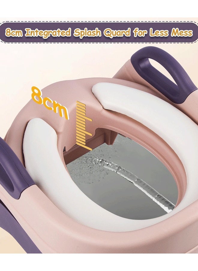 Berma Baby كرسي تدريب على استخدام المرحاض 3 في 1 للأطفال الصغار مع سلم وحوض للأولاد والبنات، مقعد تدريب قابل للتعديل للأطفال على استخدام المرحاض مع خطوات عريضة مضادة للانزلاق ومقابض أمان (وردي) - Image 3