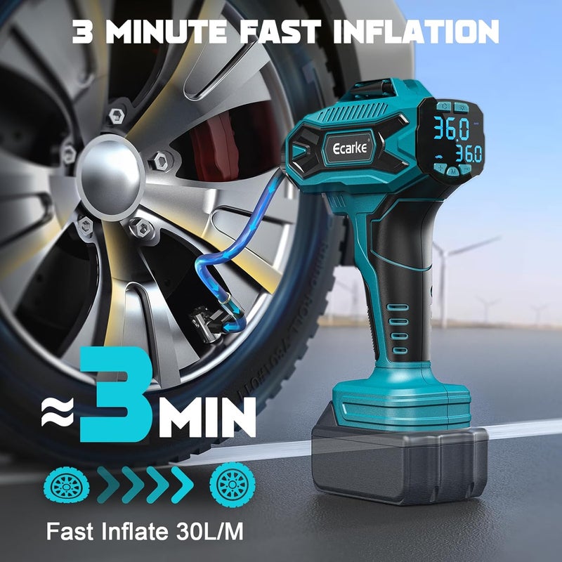 Ecarke Portable Battery Car Compressor for Makita 18V Li-Ion Battery, Max 11 Bar with Digital Pressure Gauge - Image 4